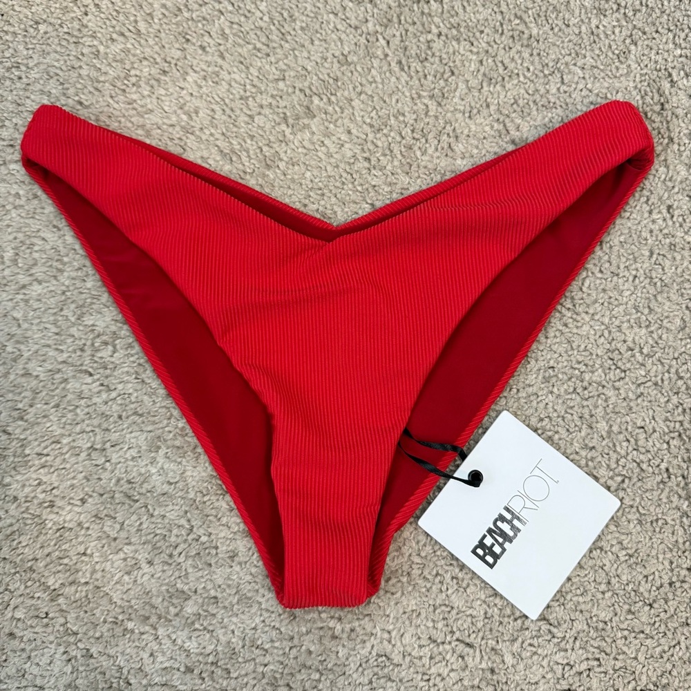 Beach Riot Red Ribbed V-Waist Bikini Bottom - Picture 3 of 6